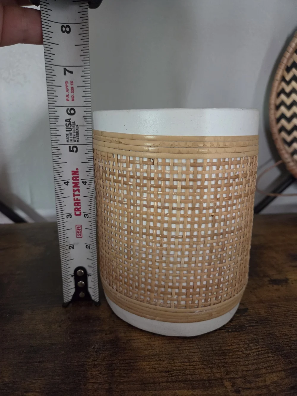 🤍 Decorative White & Woven Rattan Planter/Pot